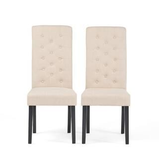 Noble House Toller Natural Fabric Tall-Back Tufted Dining Chair (Set of 2) 511 | The Home Depot