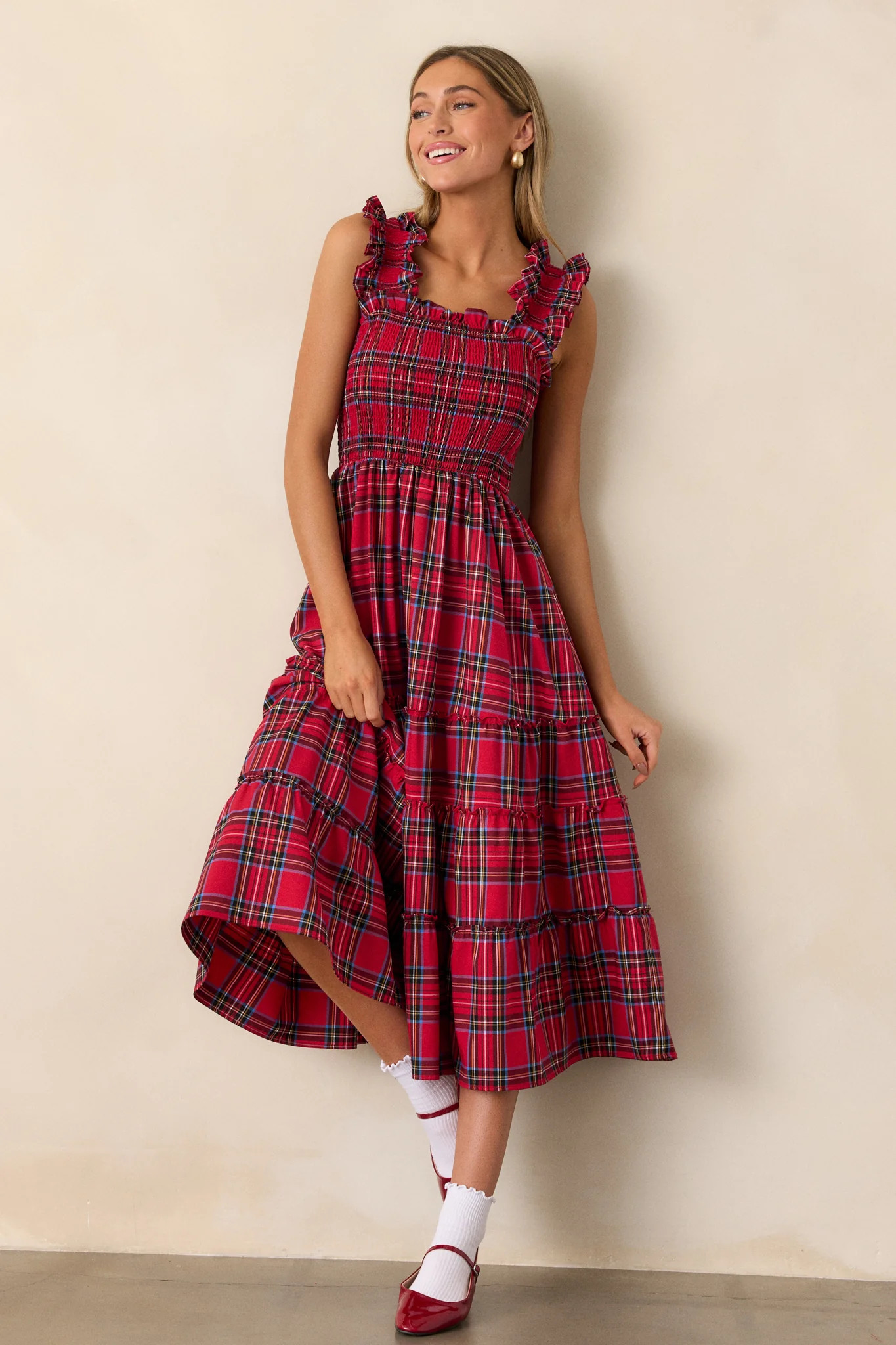 Pride And Joy Red Plaid Midi Dress | Red Dress