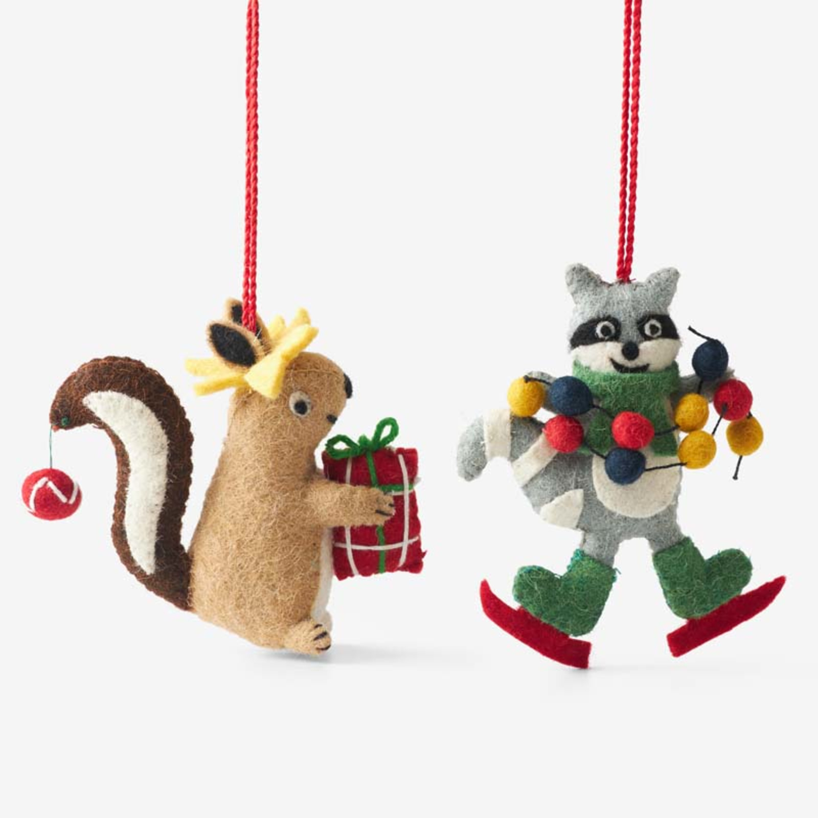 Holiday Felt Ornaments, Set of 2 - Squirrel & Raccoon | The Company Store