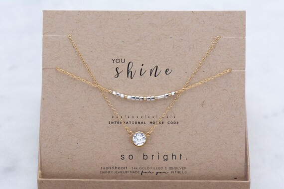 Shine Necklace SET to layer or wear separate - 2 layering Gold Necklaces • Shine in Morse Code ... | Etsy (US)