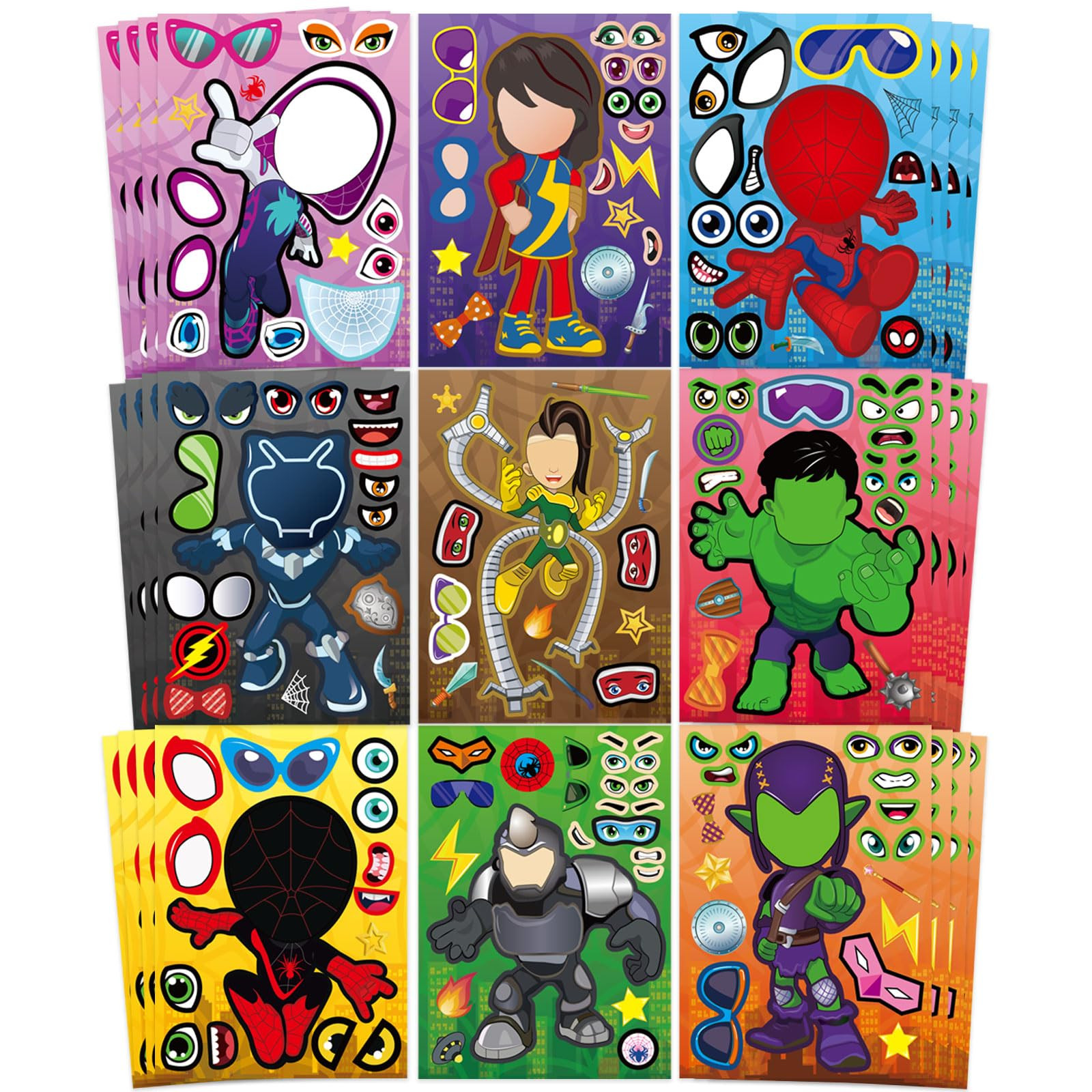 36 Sheets Make-a-face Stickers, Make Your Own Mixed & Matched with 9 Designed Characters Stickers for Kids Teens Birthday Party Favor Supplies Decoration | Amazon (US)