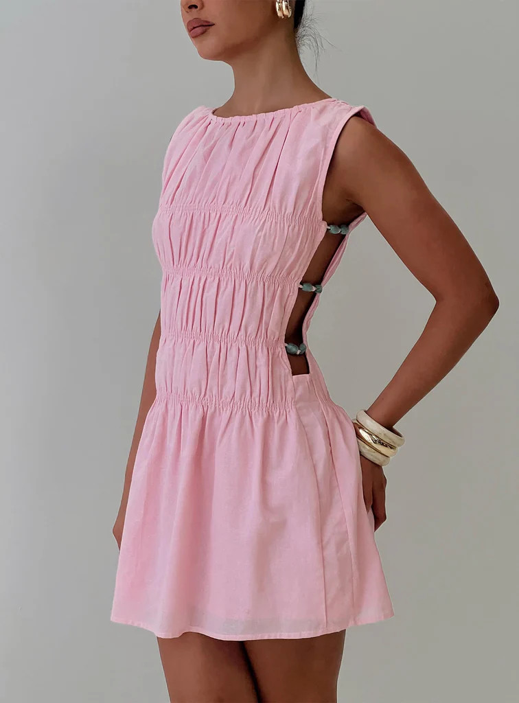 Evony Shirred Mini Dress Pink | Princess Polly US