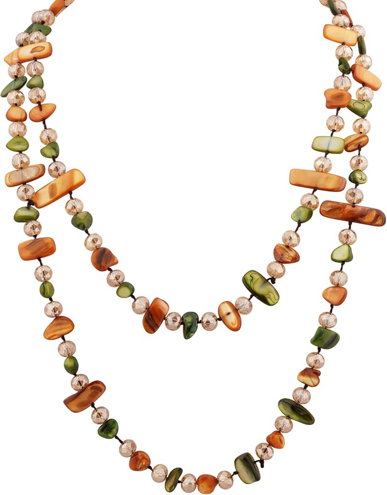 MINACHI Colorful Irregular Beaded Long Necklace, Coated Reflective Glass Beads, Bohemian Vintage ... | Amazon (US)