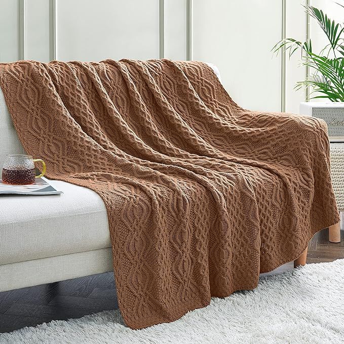 Aormenzy Olive Green Cable Knit Throw Blanket, Soft & Warm Knitted Blanket Throw for Couch Bed So... | Amazon (US)