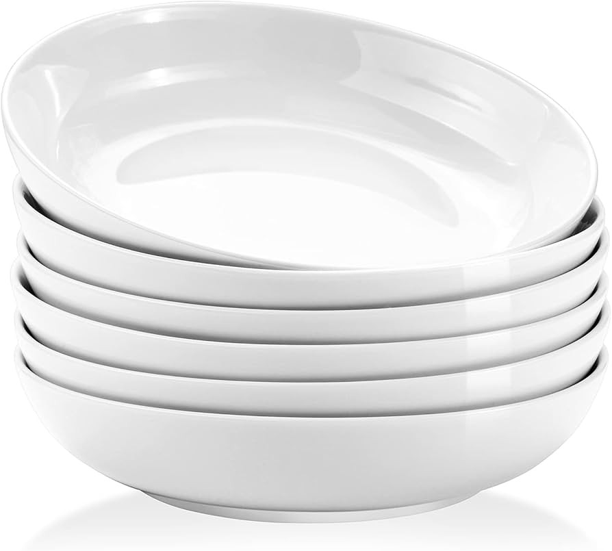 Yedio 22 Ounces Porcelain Salad Bowls for Kitchen, Shallow Pasta Bowls Set, White Pasta Bowls, Mi... | Amazon (US)