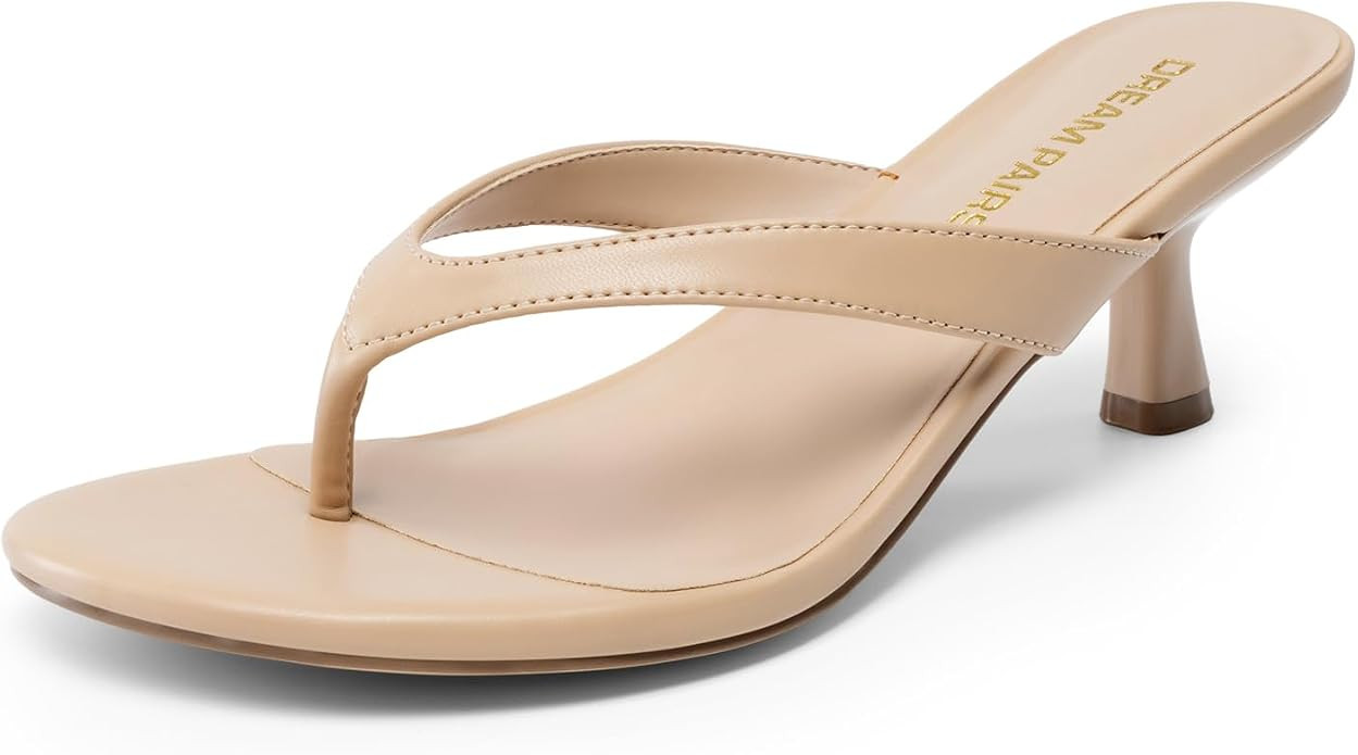 DREAM PAIRS Women's Dress Kitten Heel Sandals Flip Flops | Round Toe Heels, Low Heels, Dressy San... | Amazon (US)