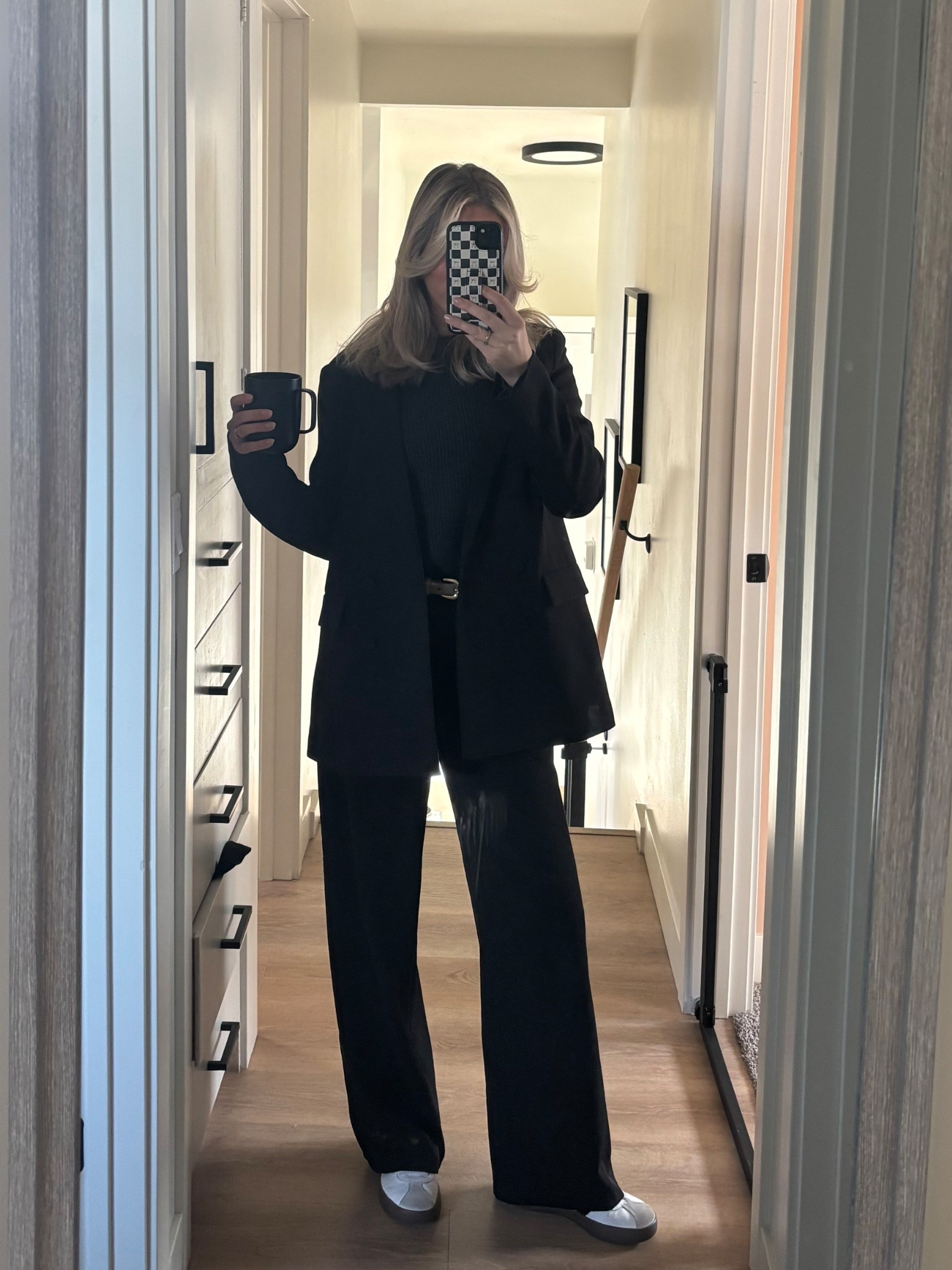 Loving a chic all black moment these days 
Blazer - medium 
Sweater - medium 
Pants - US 4 (TTS) 
Shoes - TTS 
BELT - small 

#LTKmomlife #LTKootd #LTKFindsUnder50