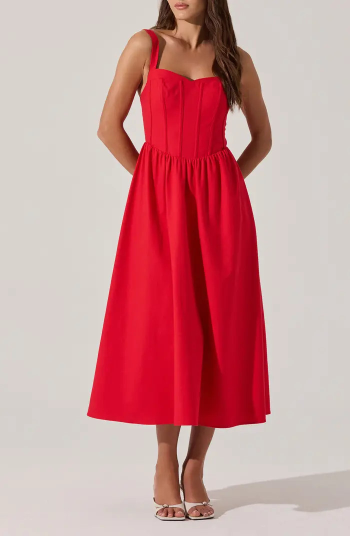 Structured Cotton Blend Midi Fit & Flare Dress | Nordstrom Rack