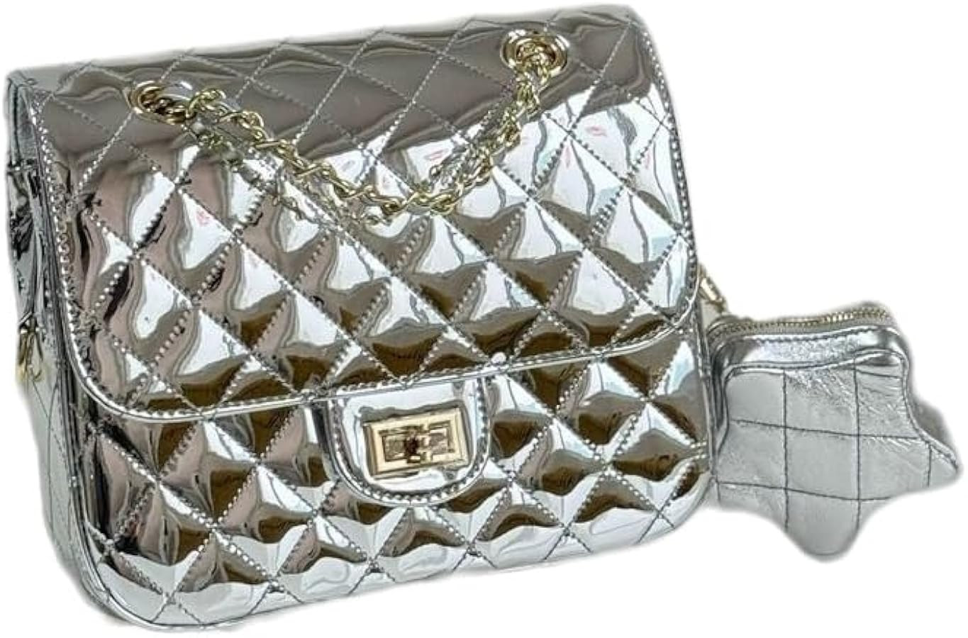 LingEva Genuine Leather Quilted Bag Patent Flap Bag with a Star Purse | Amazon (US)