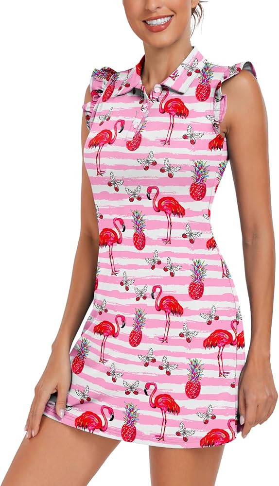 Soneven Women's Tennis Golf Dress with Shorts Button Down Ruffle Sleeveless Athletic Polo Dresses... | Amazon (US)
