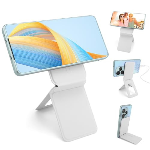 Phone Stand, Foldable Magnetic Phone Tripod, Angle Adjustment & Strong Magnets PU Leather Phone Stand, Compatible with All Smart Phone 16/15/14/13/12 (White) | Amazon (US)