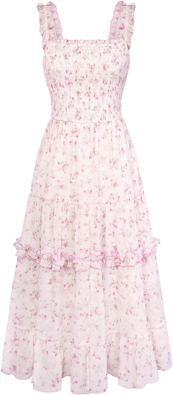Scarlet Darkness Floral Dress for Women 2026 Flowy Sundress Smocked Cottagecore Dresses | Amazon (US)