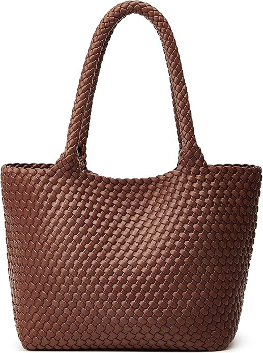 Woven Tote Bag for Women: Vegan Leather Purse with 1 Zipper Clutch - Handwoven Tote for Travel Va... | Amazon (US)