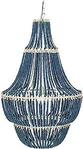 Creative Co-Op Metal Wood Beads Chandelier, Blue | Amazon (US)