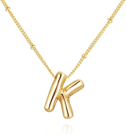 Chunky Bubble Gold Initial Letter Necklace for Women Balloon Statement Dainty Alphabet Pendant 14... | Amazon (US)