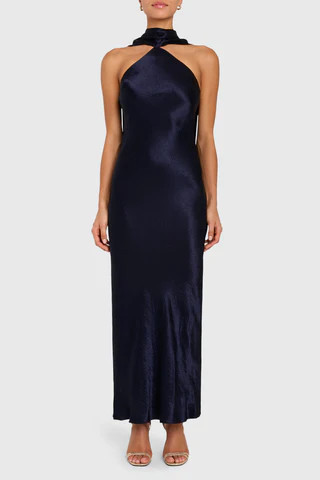 Amanda Uprichard Ashton Maxi in Satin in Navy - Size S | Amanda Uprichard