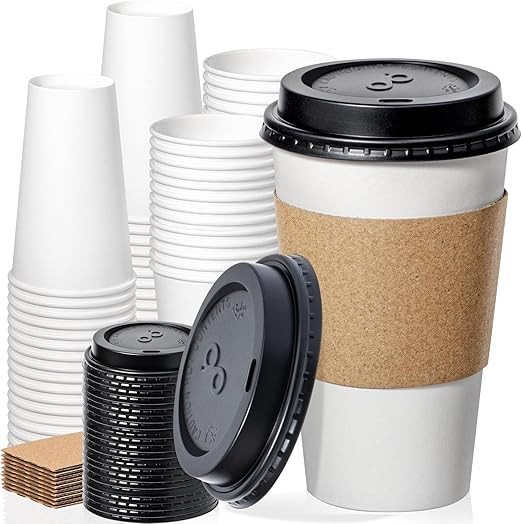 Fit Meal Prep Disposable Coffee Cups with Lids, Sleeves, Leak-Proof To Go Coffee Cups with Lids, ... | Amazon (US)