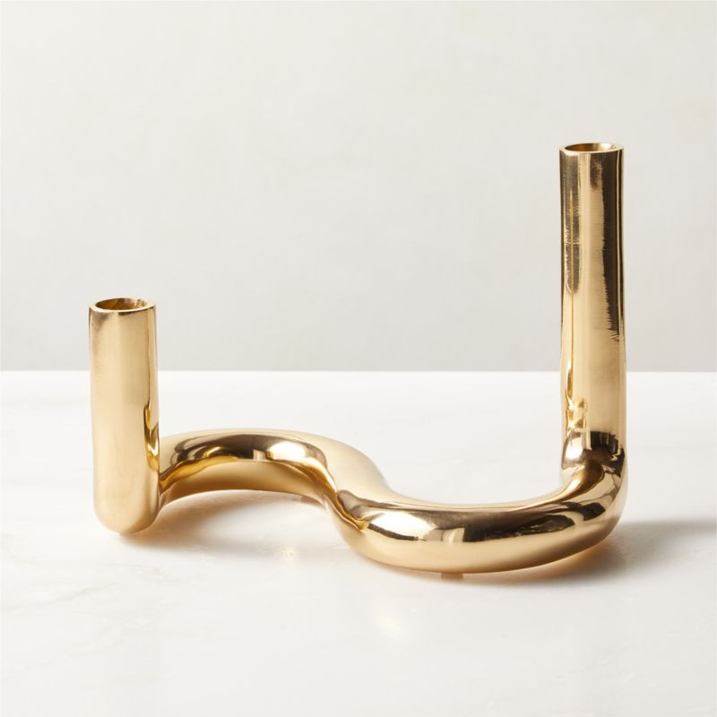 Freya Brass Double Modern Taper Candle Holder + Reviews | CB2 | CB2