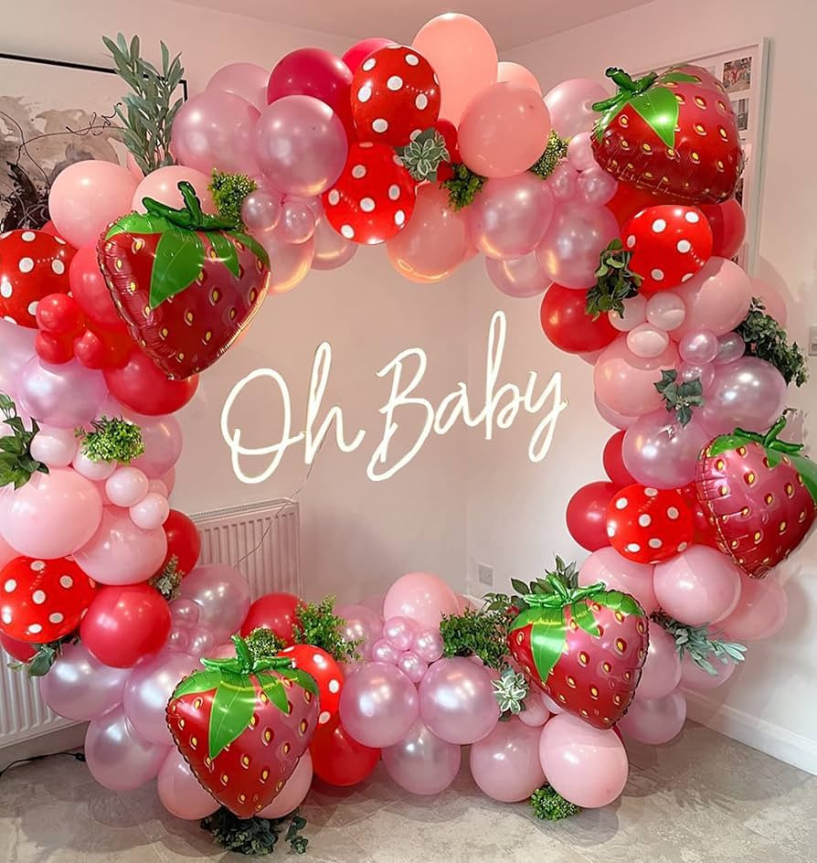 HOOBALON Strawberry Party Decoration Balloon Garland Arch Kit-18inch Size Strawberry Foil Balloons for Sweet Girl Berry First Themed Birthday Party Supplies | Amazon (US)