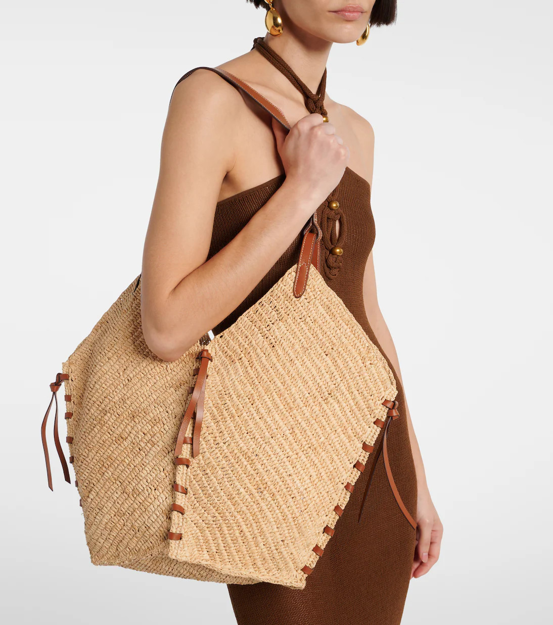 Tampa leather-trimmed raffia shoulder bag | Mytheresa (US/CA)