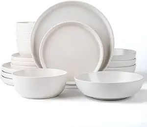 ARORA SKUGGA Round Stoneware 16pc Double Bowl Dinnerware Set for 4, Dinner and Side Plates, Cerea... | Amazon (US)