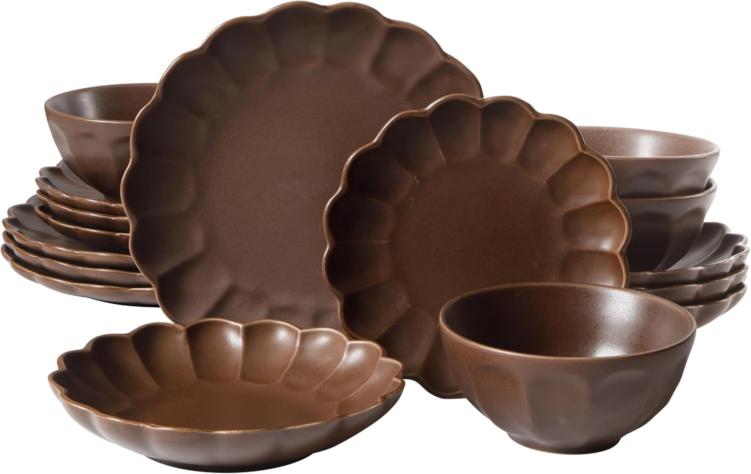 Plates and Bowls Set, 16 Piece Dinnerware Set for 4, Brown | Amazon (US)