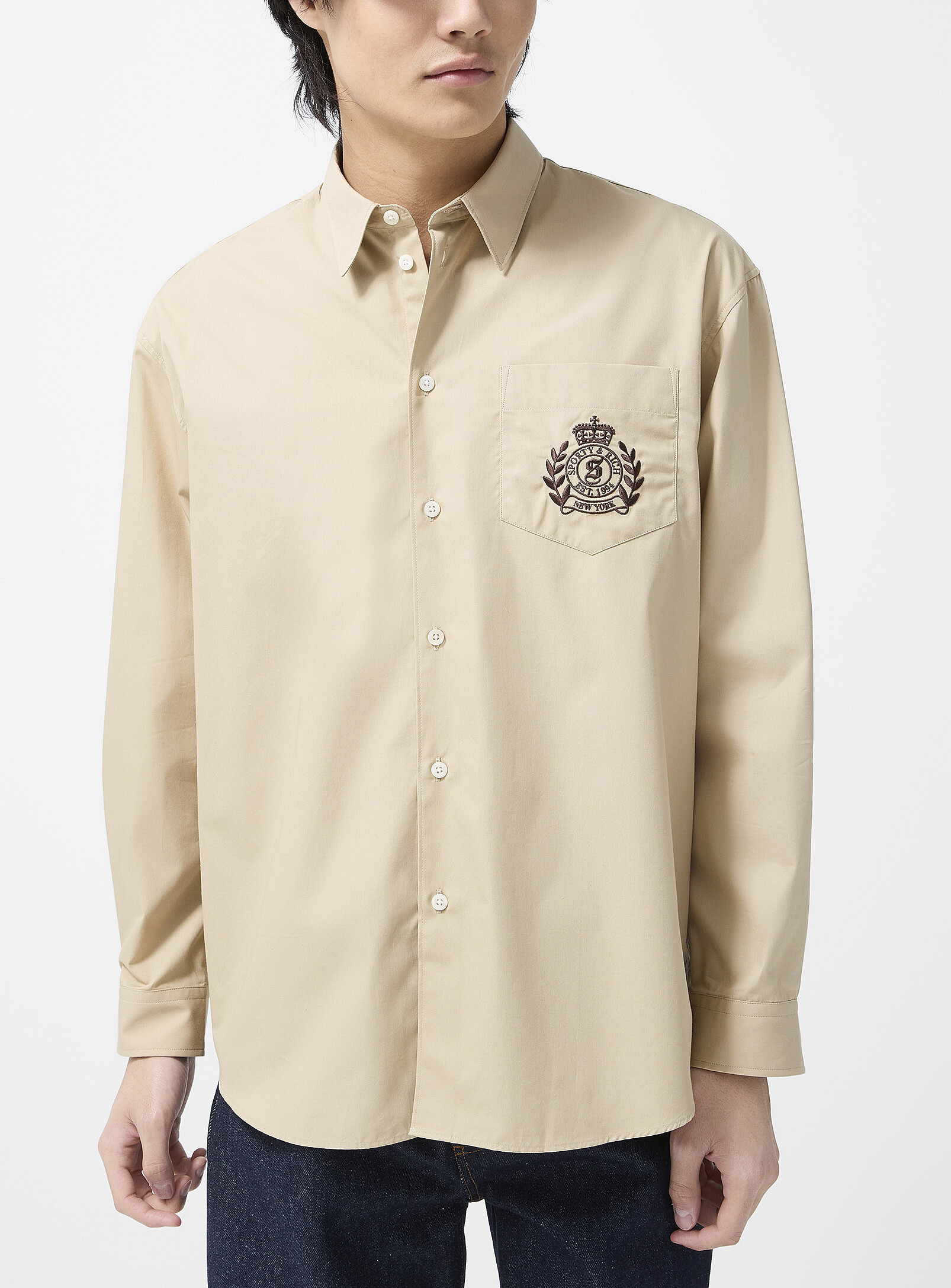 Sporty & Rich - Embroidered crest poplin shirt Unisex (Men, White, LARGE) | Simons