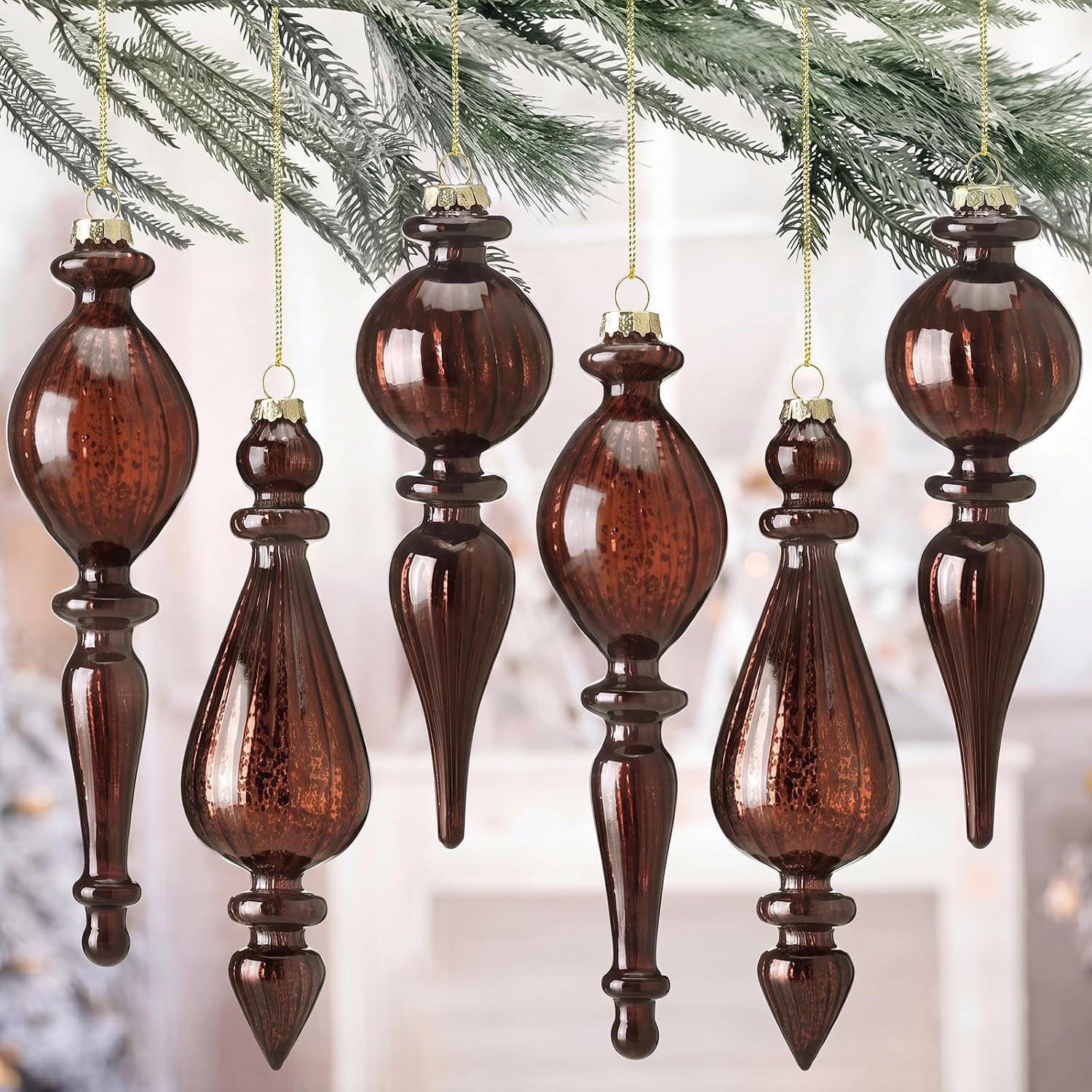 6 Pcs Brown Crystal Glass Christmas Finial Ornaments | Amazon (US)
