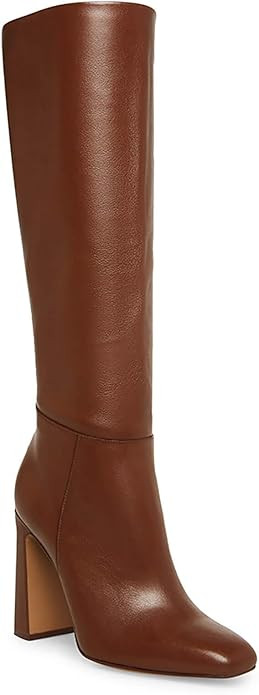 Coutgo Women's Chunky Heeled Knee High Boots Classic Leather Square Toe Zippered Tall Boot | Amazon (US)