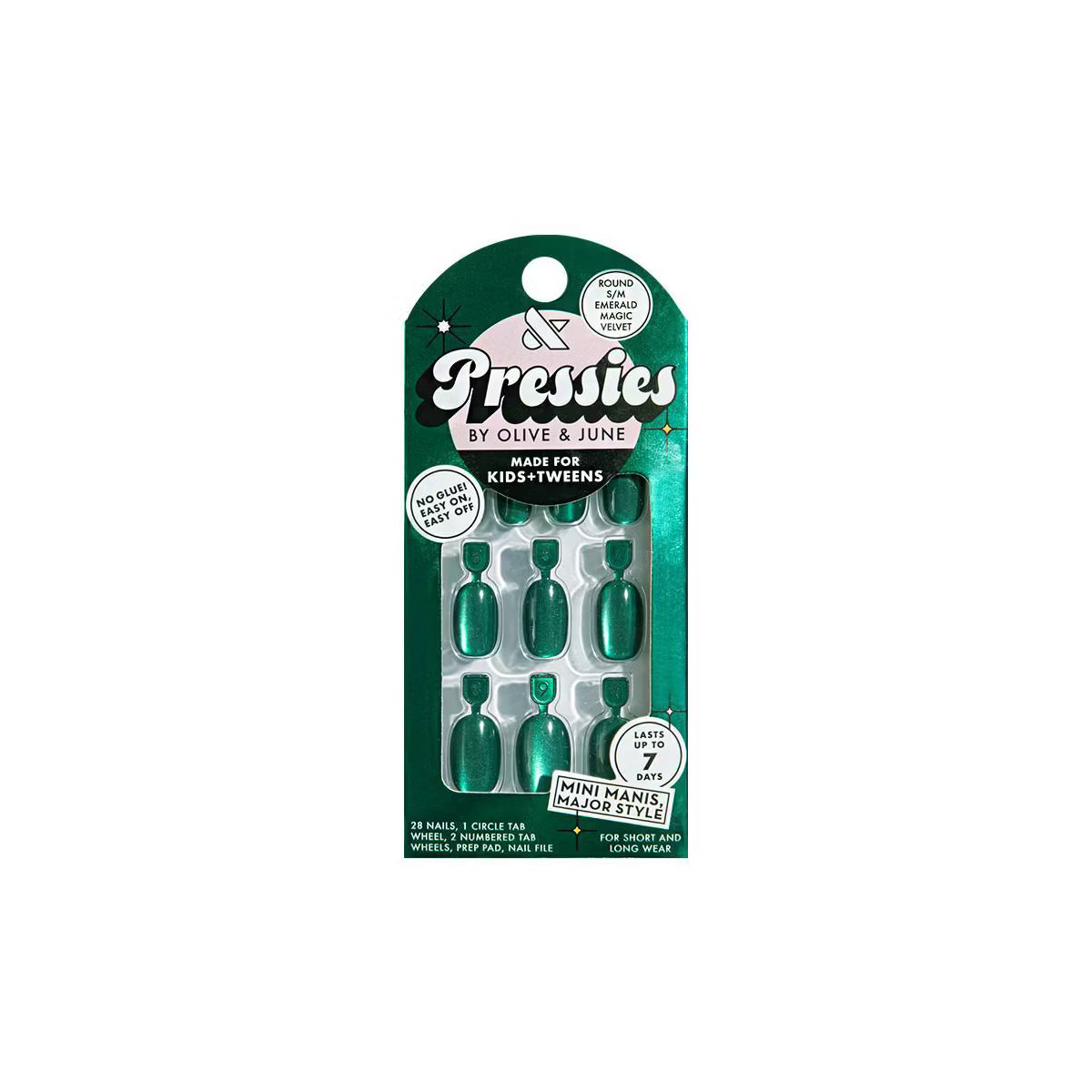 Olive & June Pressies Fake Nails - S Round - Emerald Magic Velvet - 28ct | Target