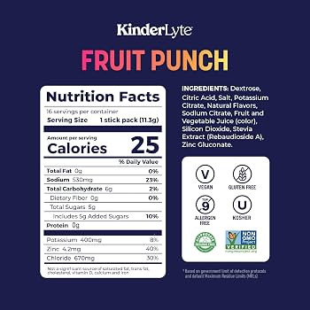 Kinderlyte Electrolyte Powder for Kids and Adults - Drink Mix Hydration Packets (Fruit Punch, 16 ... | Amazon (US)