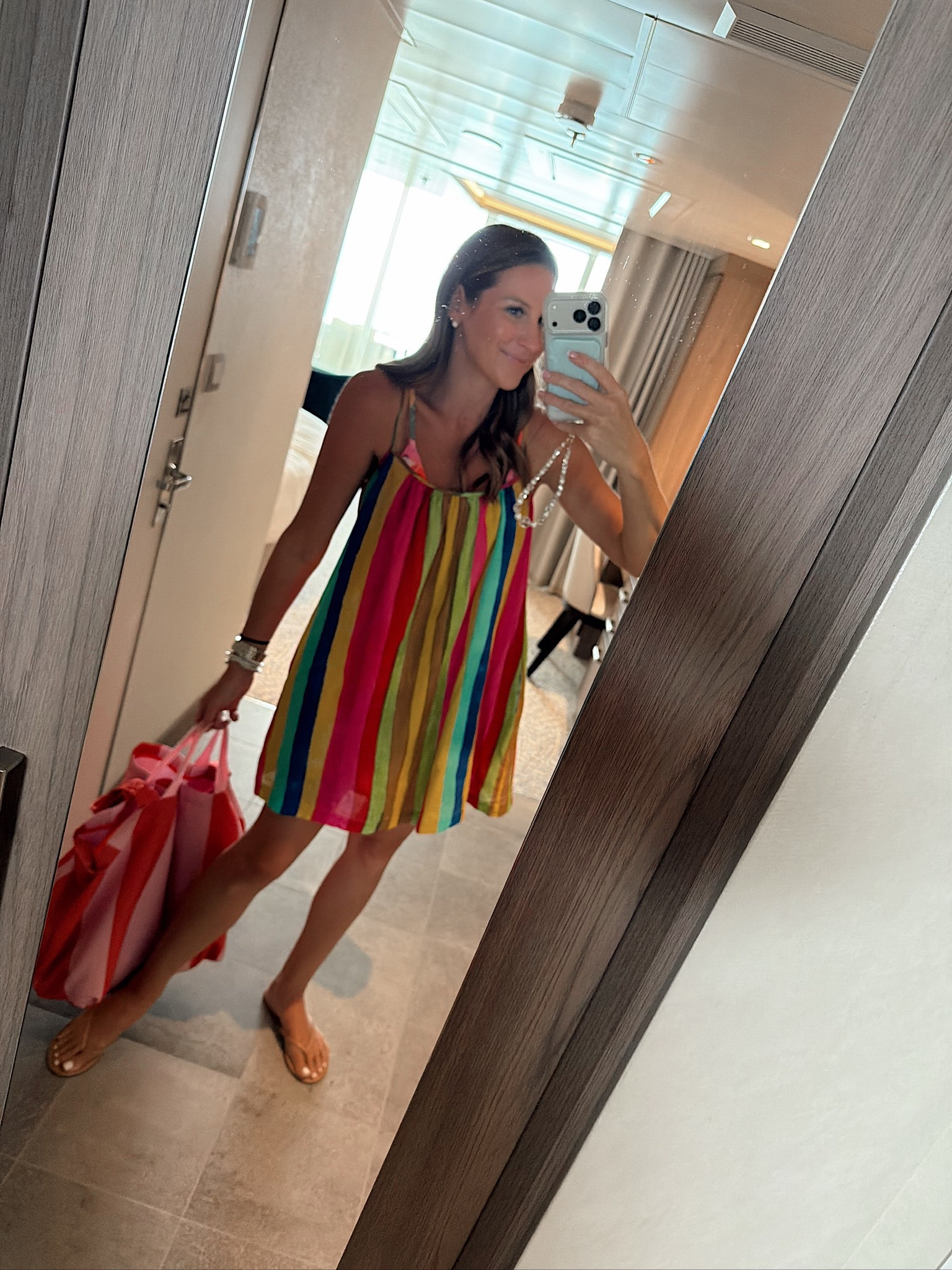 In a small dress, medium swim, tote, sandals and accessories - fits tts.

#LTKootd #LTKSwim #LTKTravel