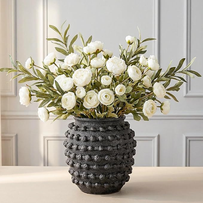 DN DECONATION Black Rustic Farmhouse Vase, 8.6 Inch Textured Boho Vase for Home Decor, Cement Dec... | Amazon (US)