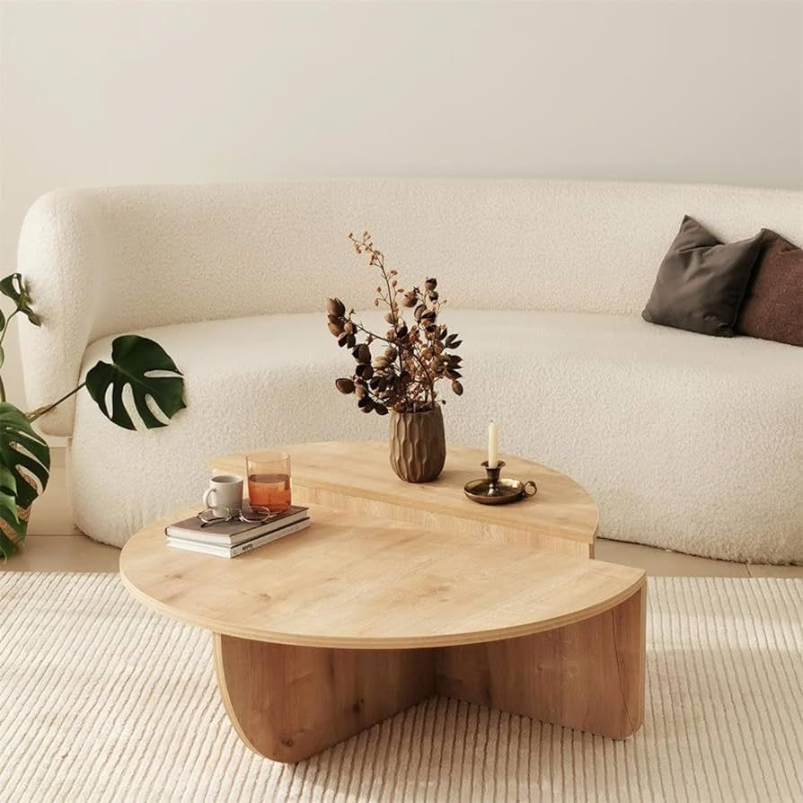 FAWdecor Modern Wooden Round Coffee Table,Chipboard Wood Center Table,Unique Nesting Coffee Table... | Amazon (US)
