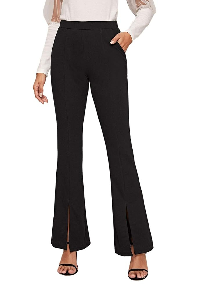 WDIRARA Women's Elastic High Waist Split Hem Flare Leg Elegant Long Pants | Amazon (US)