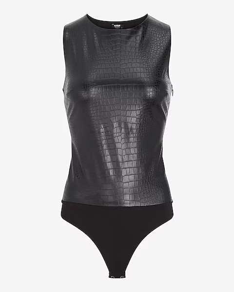 Body Contour Croc Faux Leather High Neck Thong Bodysuit | Express