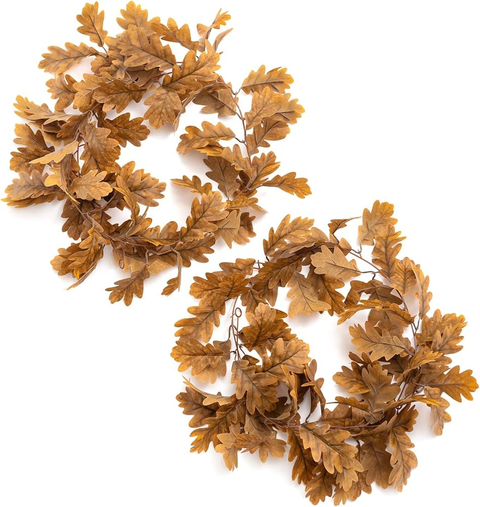 Ling's Moment Artificial Oak Greenery Garland 5.9ft, 2pcs Fake Vines Real Touch Silk Brown Wreath... | Amazon (US)