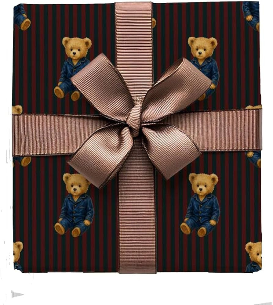 VD2025 Winter Bear Christmas Wrapping Paper, Striped Holiday Gifts Wrap Rolls, Vintage Preppy Her... | Amazon (US)