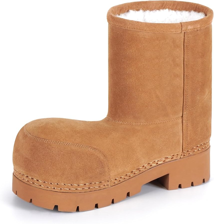 Faux Suede Platform Fuzzy Snow Boots Round Toe Hippy Winter Boots Slip On Knee High Chunky Heel F... | Amazon (US)