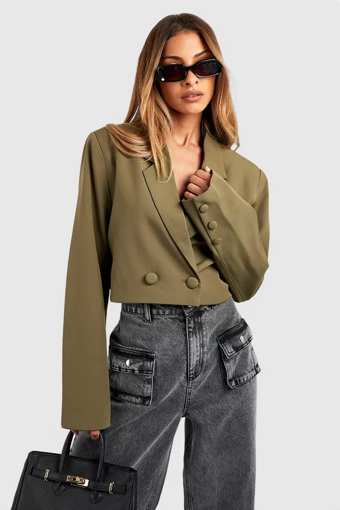 Double Breasted Boxy Crop Blazer | boohoo (US & Canada)
