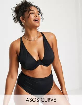 ASOS DESIGN Curve recycled mix and match high waist bikini bottom in black | ASOS (Global)