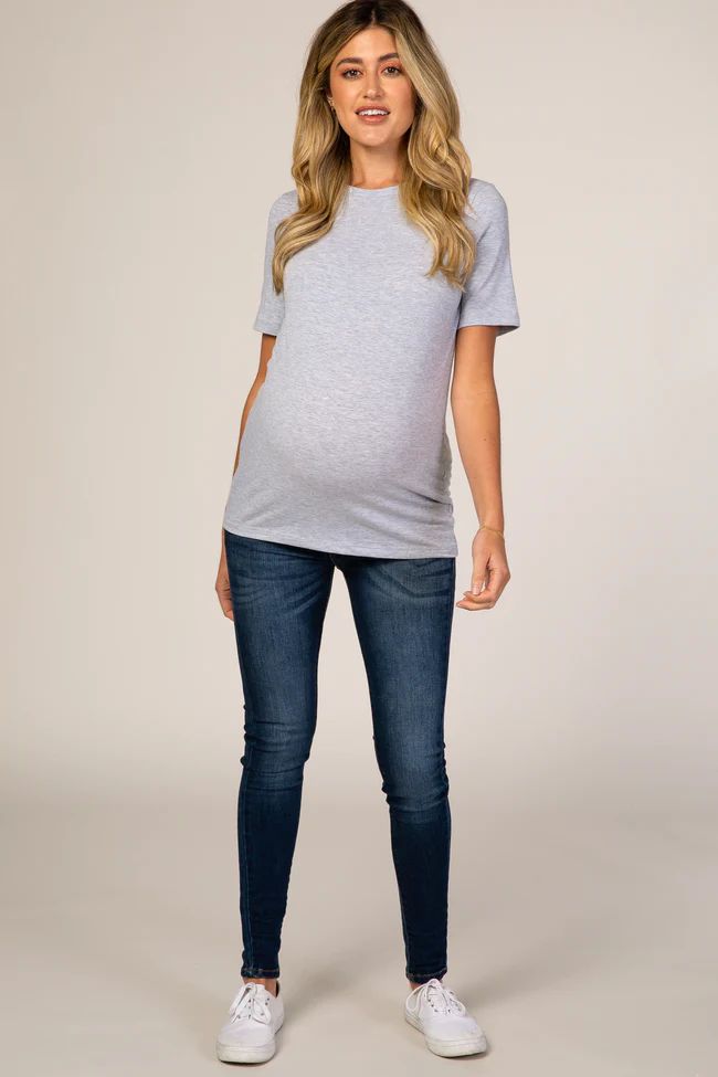 Heather Grey Short Sleeve Maternity Top | PinkBlush Maternity