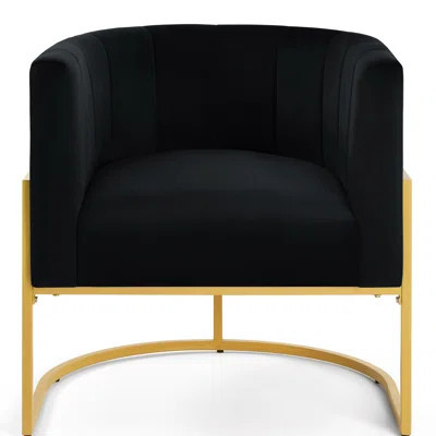 Mid-century Style Velvet Chair With Curved Back And Stand - Cream Glamorous Metal Curve | Wayfair North America