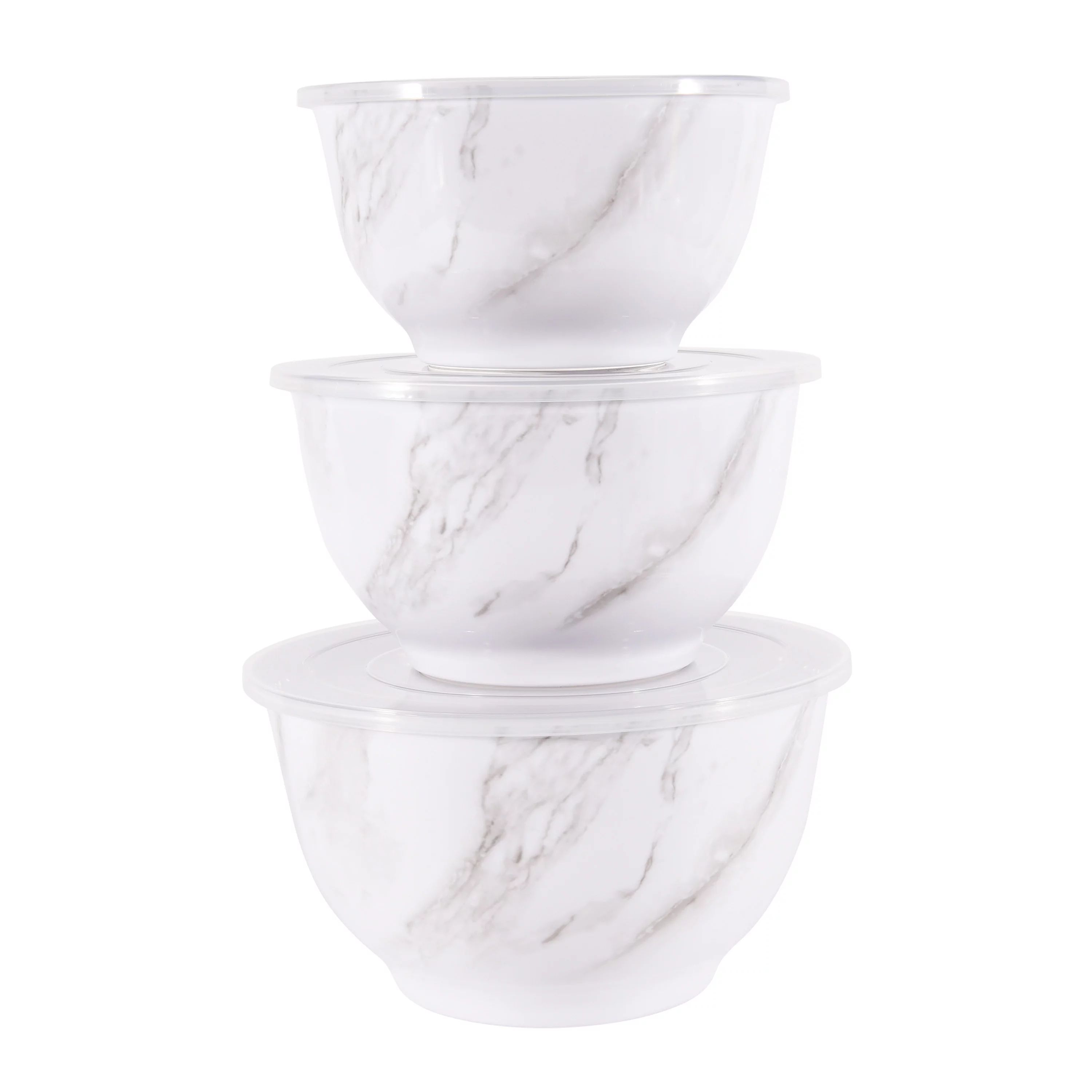 Better Homes & Gardens 6-Piece Melamine Serving Bowl Set with Lids, White Marble Print | Walmart (US)