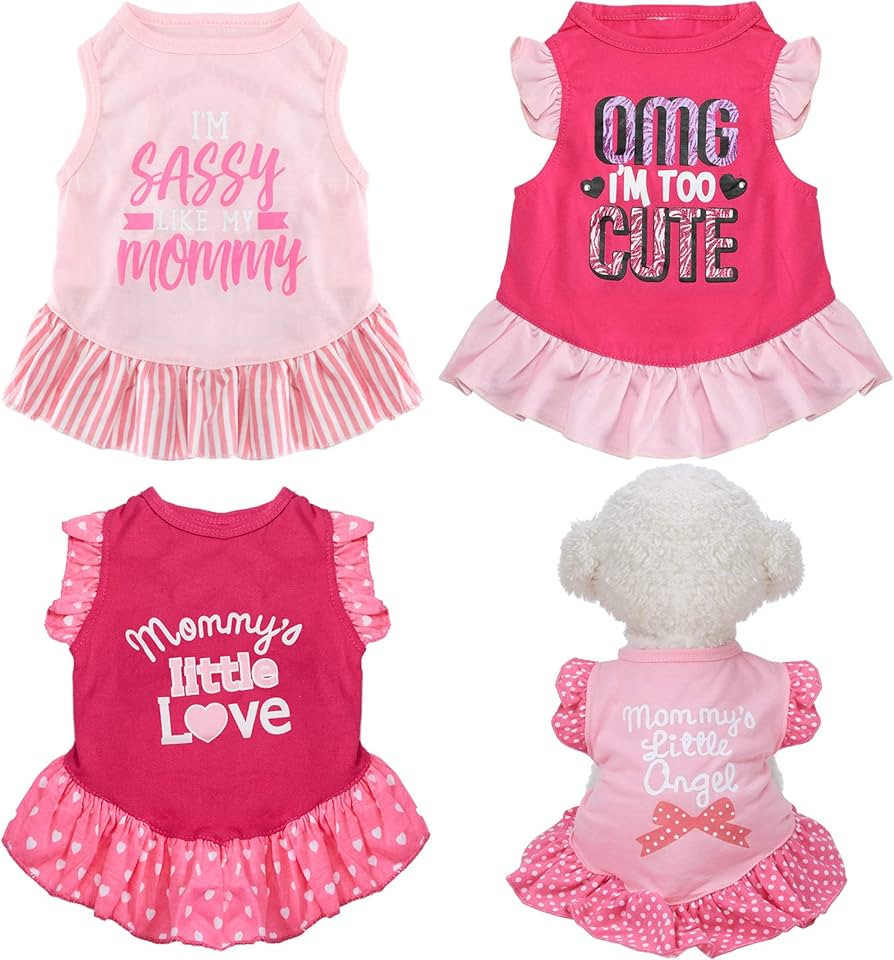 Weewooday 4 Pieces Dog Dress Shirt Cute Pink Dog Clothes Pet Princess Dress Puppy Summer Apparel ... | Amazon (US)