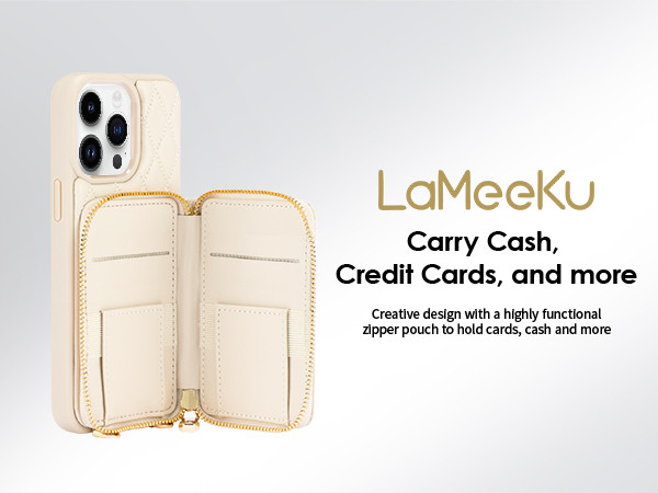 Compatible with iPhone 14 Pro Wallet Case, LAMEEKU Card Holder Case for Women Crossbody Purse Case Q | Amazon (US)