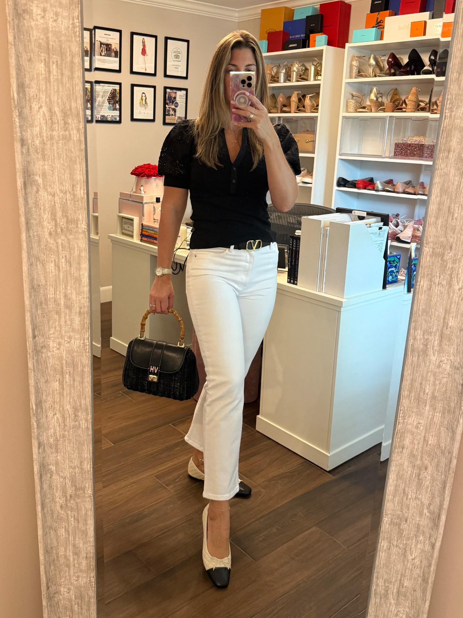 Simple, yet chic in black and white. These straight leg jeans are the most flattering fit I have yet to find! (So good I got them in 3 washes!) Also, this black wicker bag has been so good to me for 6 years now! Can’t recommend this style enough. Transitions easily from summer to fall and is perfect for day or night! 

My top is sold out, but linked similar options I love.  Jeans run TTS. Wearing size 28.

#LTKTall #LTKOver40 #LTKItBag