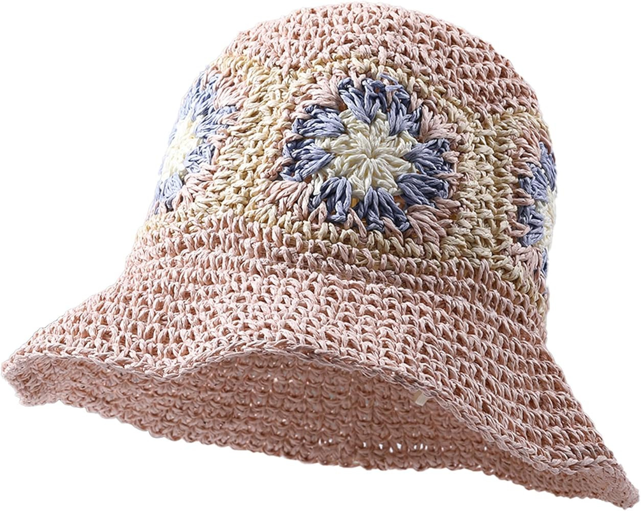 Straw Bucket Hat Women Sun Cap Crochet Mesh Woven Wide Brim Floppy | Amazon (CA)