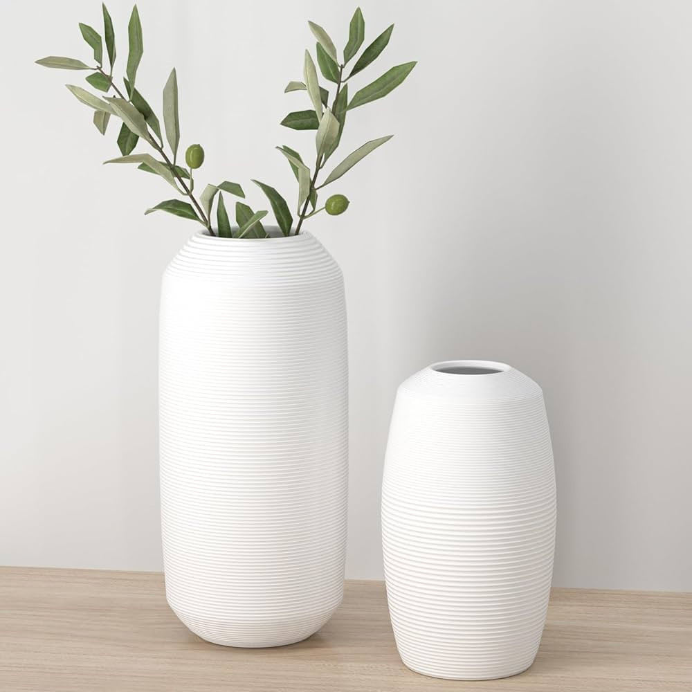 Relexome White Ceramic Vase Modern Boho Wabi-Sabi Flower Vase Set of 2 Decorative Aesthetic Vases... | Amazon (US)