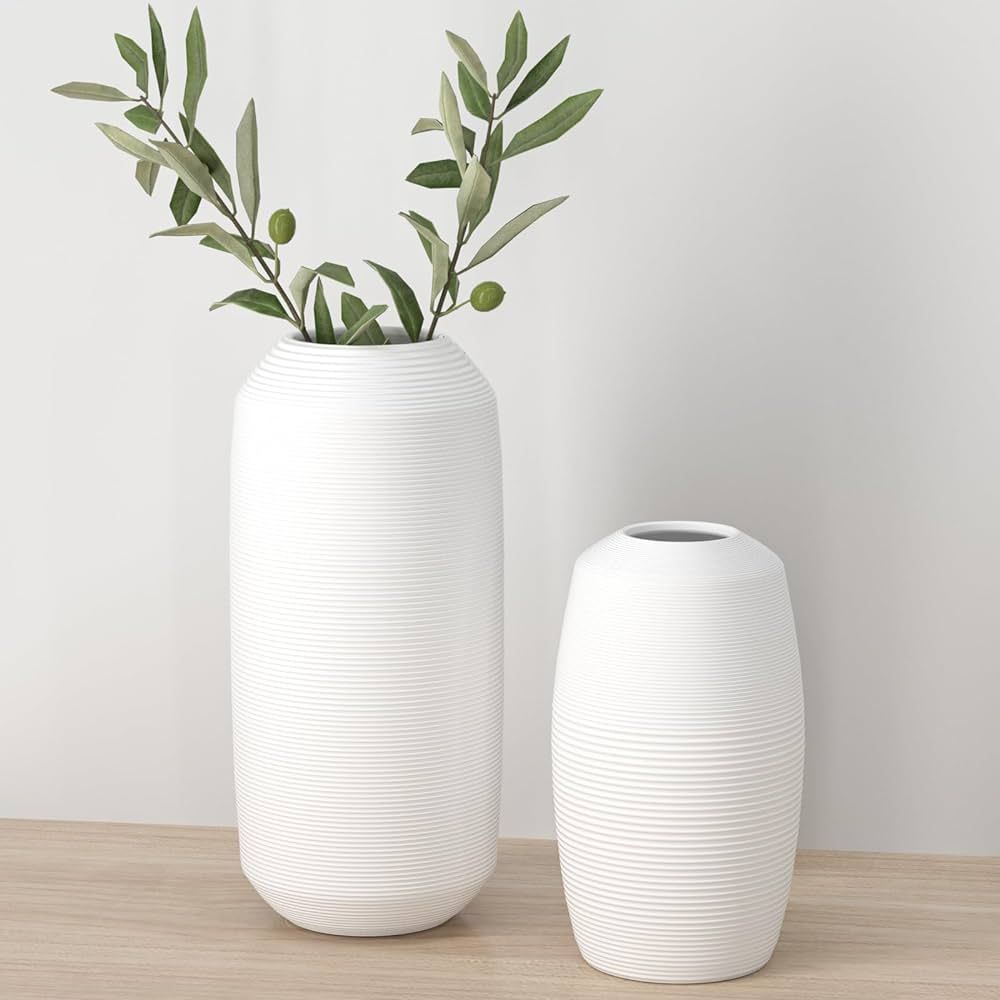 White Ceramic Vase Modern Boho Wabi-Sabi Flower Vase Set of 2 Decorative Aesthetic Vases for Cent... | Amazon (US)